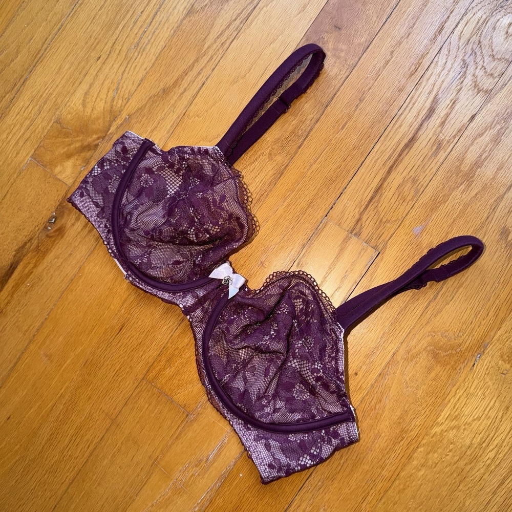 Victorias Secret‎ Bra 34D Lace Underwire Purple Unlined Demi Body By Victoria - Picture 2 of 7